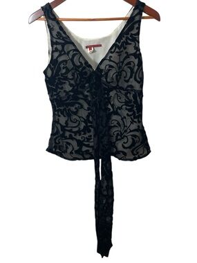 Whimsigoth black burnout velvet sheer overlay sleeveless Blouse fairycore